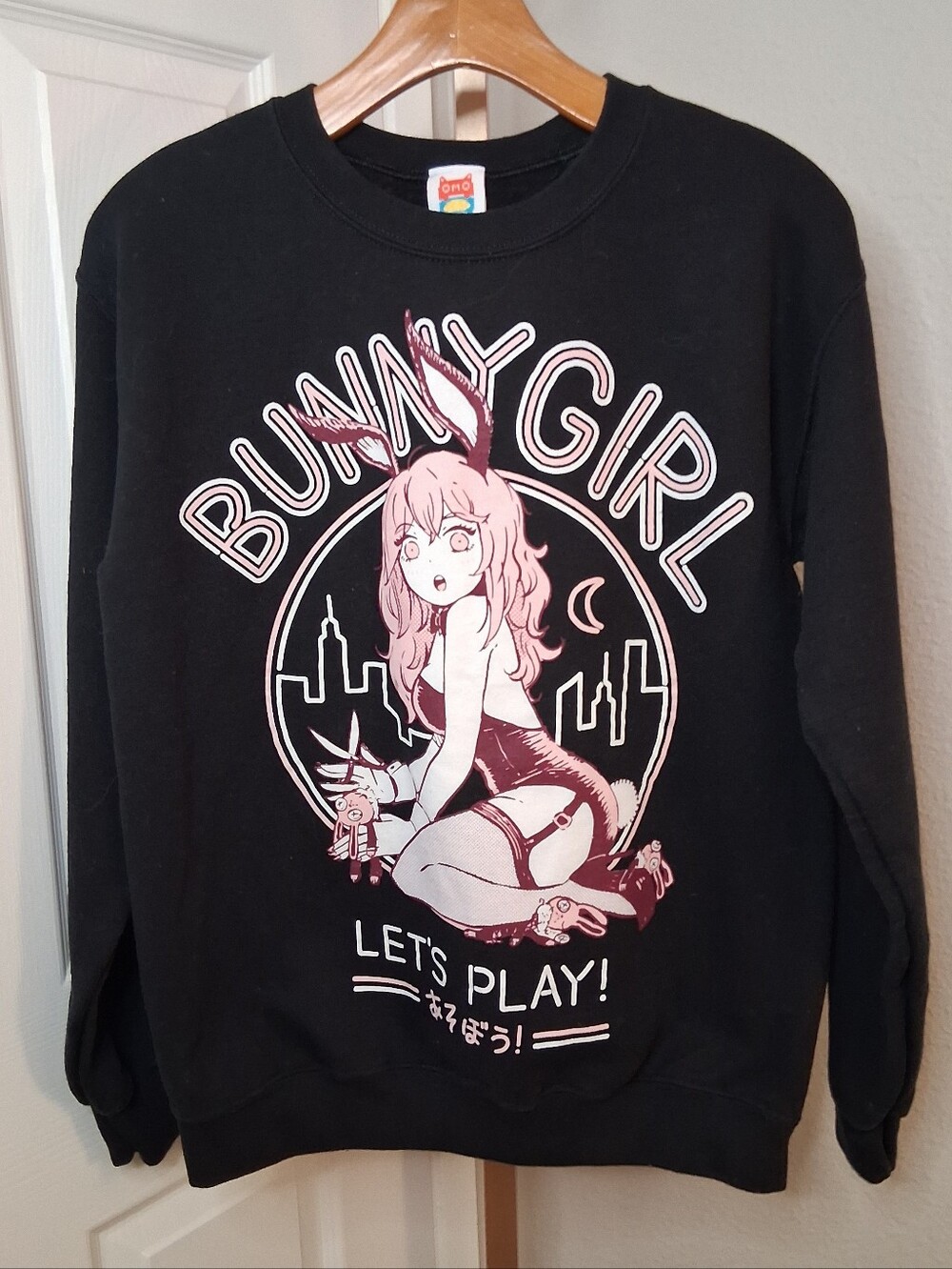 OMOCAT Black Bunny Girl Graphic Sweatshirt with Pink Print